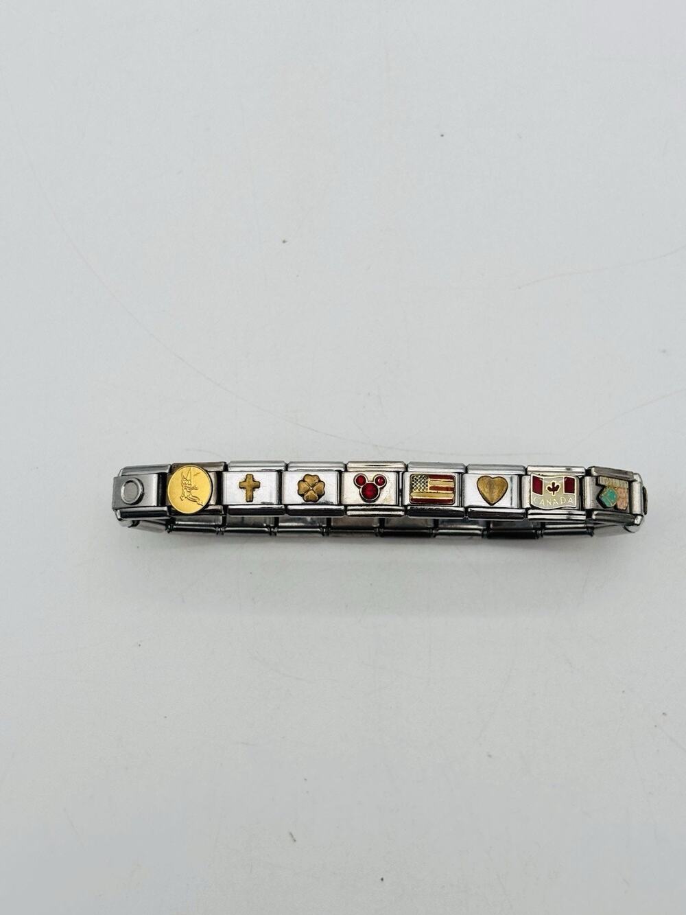 VINTAGE Bella Charms Disney Charm Bracelet, Designed Links Flag Vegas Butterfly